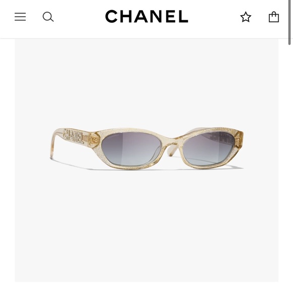 Auth NIB Chanel 71280 Crystal Logo Gold Glitter Rectangle Sunglasses - Picture 1 of 13